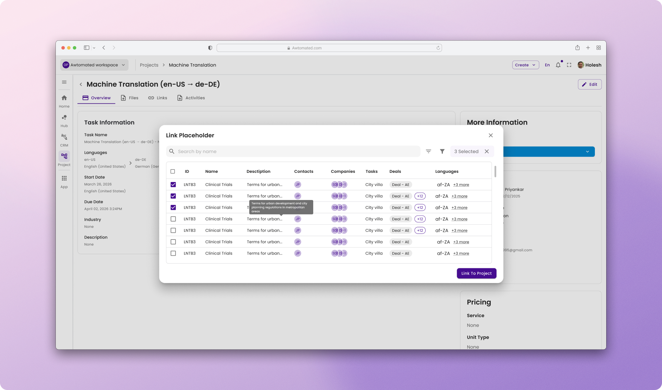 Awtomated product overview
